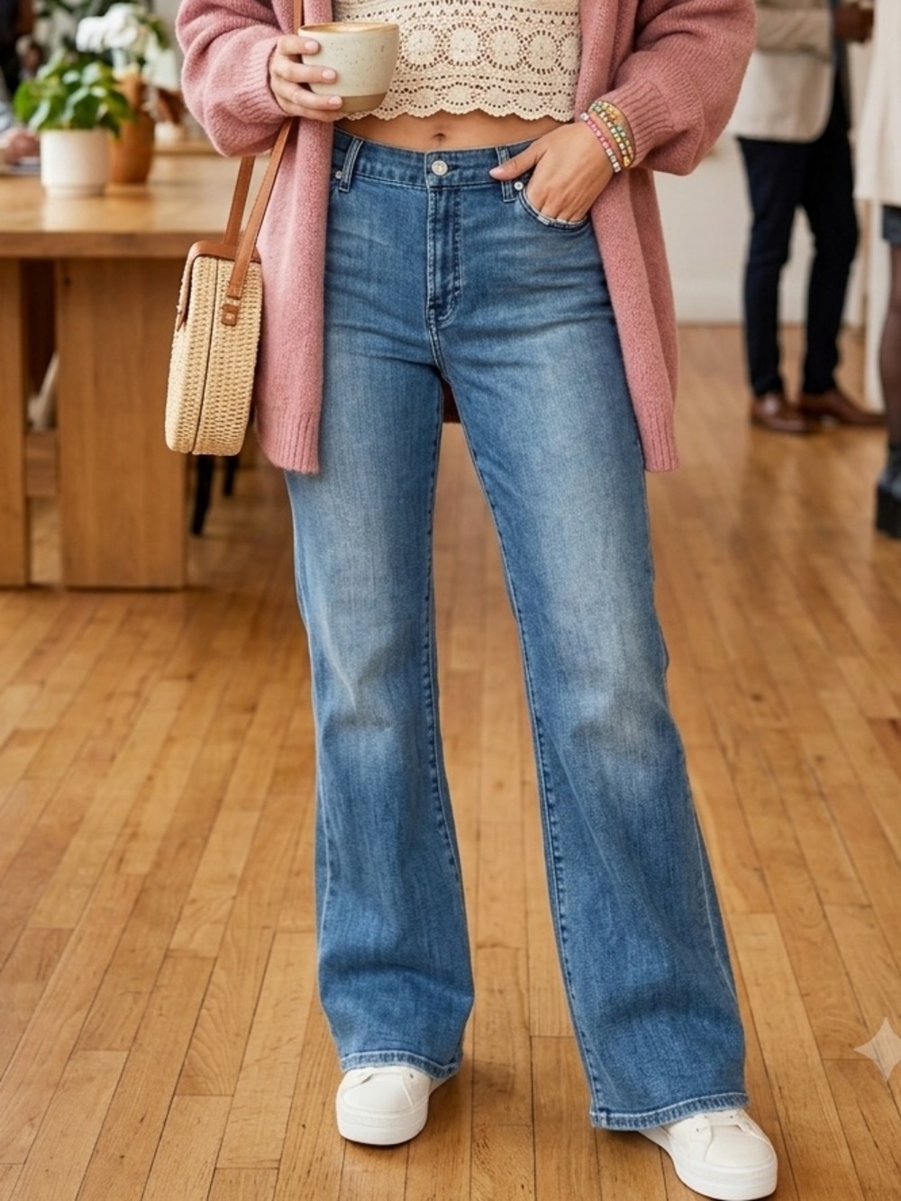7 For All Mankind Medium Wash Blue Flare Jeans Sz 14
